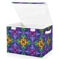 thumbnail image 1 of Yayeee Collapsible Cube Storage Bin with Lid Fabric Closet Decorative Basket with Handles, Purple Stained Glass Pattern, 1 of 7