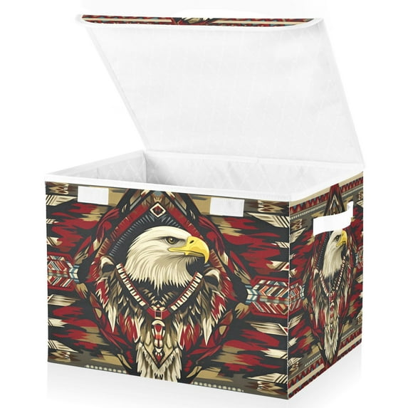 Yayeee Collapsible Cube Storage Bin with Lid Fabric Closet Decorative Basket with Handles, Red Abstract Eagle