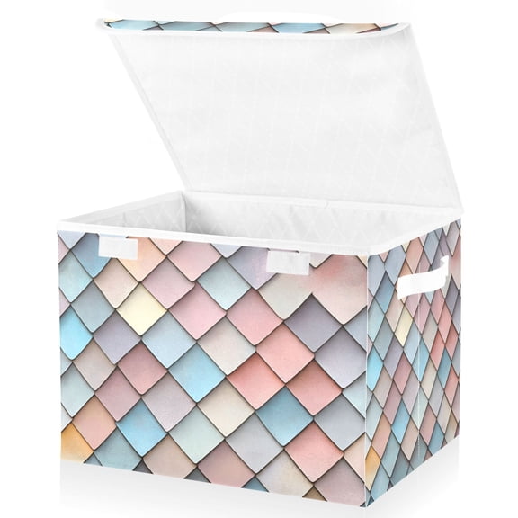 Yayeee Collapsible Cube Storage Bin with Lid Fabric Closet Decorative Basket with Handles, Red Art Pattern