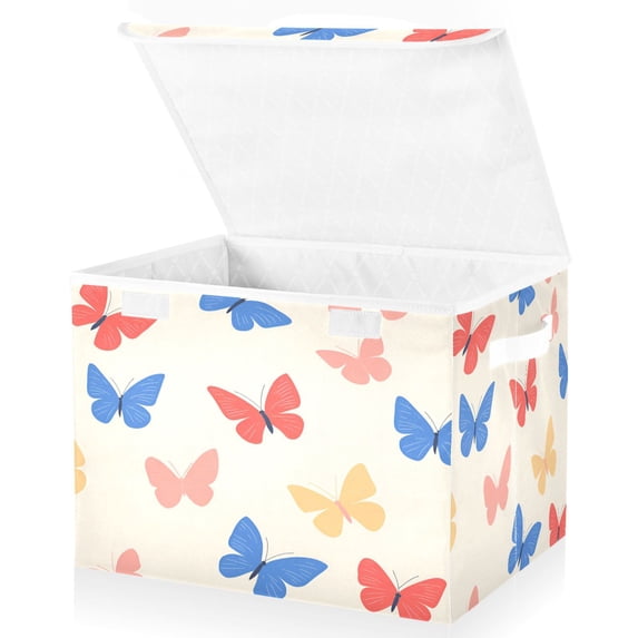 Yayeee Collapsible Cube Storage Bin with Lid Fabric Closet Decorative Basket with Handles, Red Butterflies