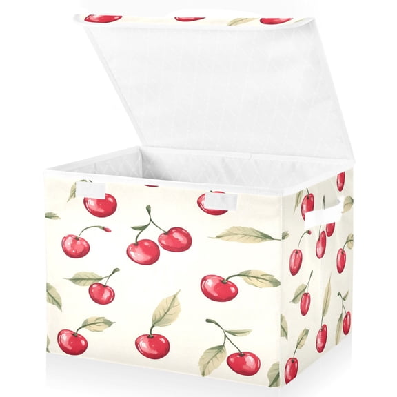 Yayeee Collapsible Cube Storage Bin with Lid Fabric Closet Decorative Basket with Handles, Red Cherry