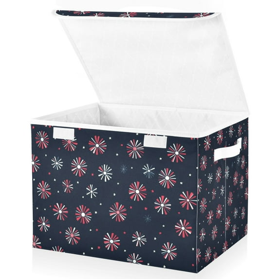 Yayeee Collapsible Cube Storage Bin with Lid Fabric Closet Decorative Basket with Handles, Red Fireworks Pattern