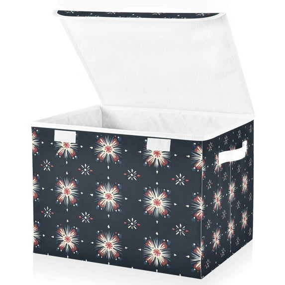 Yayeee Collapsible Cube Storage Bin with Lid Fabric Closet Decorative Basket with Handles, Red Fireworks Pattern