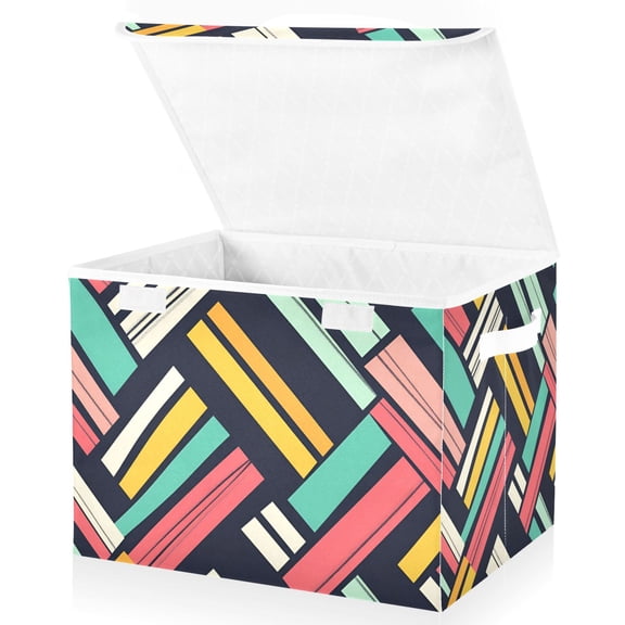 Yayeee Collapsible Cube Storage Bin with Lid Fabric Closet Decorative Basket with Handles, Red Geometric