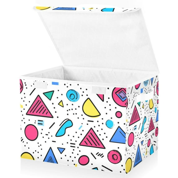 Yayeee Collapsible Cube Storage Bin with Lid Fabric Closet Decorative Basket with Handles, Red Retro Pattern