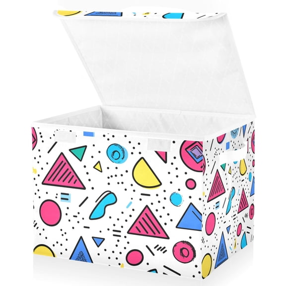 Yayeee Collapsible Cube Storage Bin with Lid Fabric Closet Decorative Basket with Handles, Red Retro Pattern