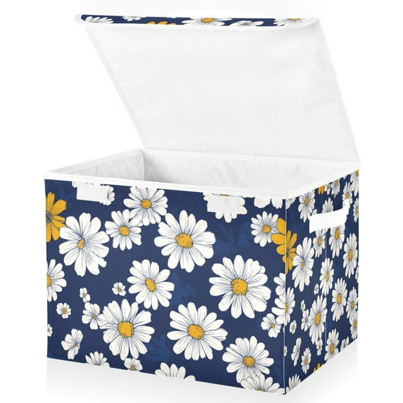 Yayeee Collapsible Cube Storage Bin with Lid Fabric Closet Decorative Basket with Handles, Retro Daisy Pattern