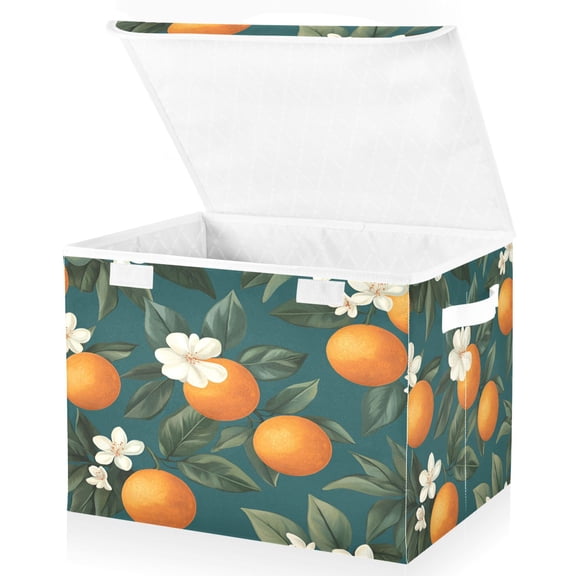 Yayeee Collapsible Cube Storage Bin with Lid Fabric Closet Decorative Basket with Handles, Retro Floral Orange