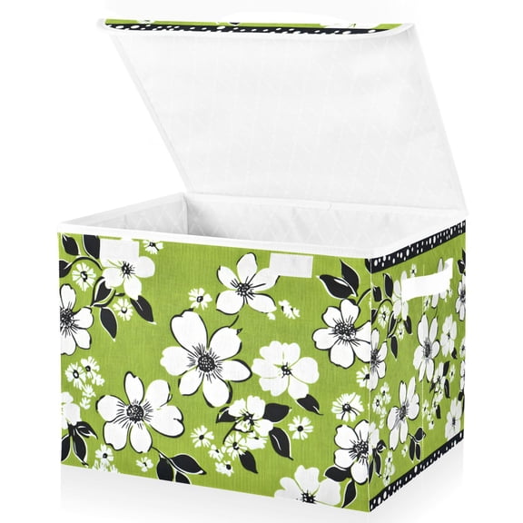 Yayeee Collapsible Cube Storage Bin with Lid Fabric Closet Decorative Basket with Handles, Retro Floral