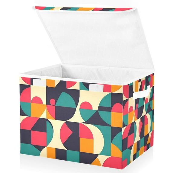 Yayeee Collapsible Cube Storage Bin with Lid Fabric Closet Decorative Basket with Handles, Retro Geometric