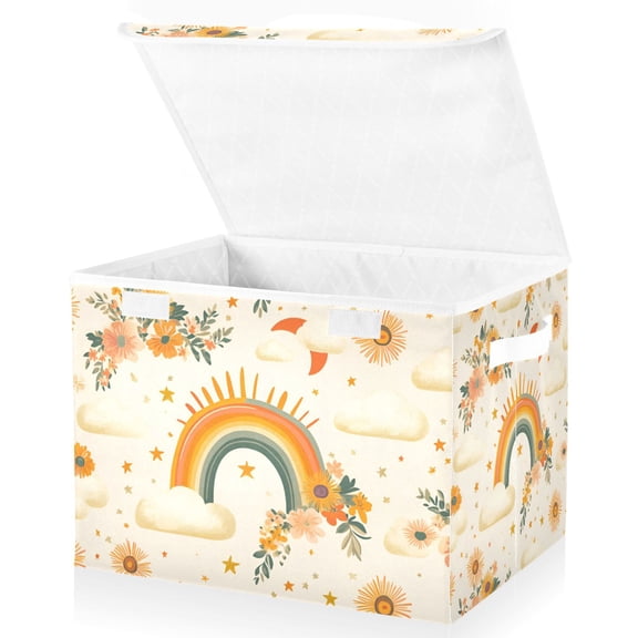 Yayeee Collapsible Cube Storage Bin with Lid Fabric Closet Decorative Basket with Handles, Retro Rainbow
