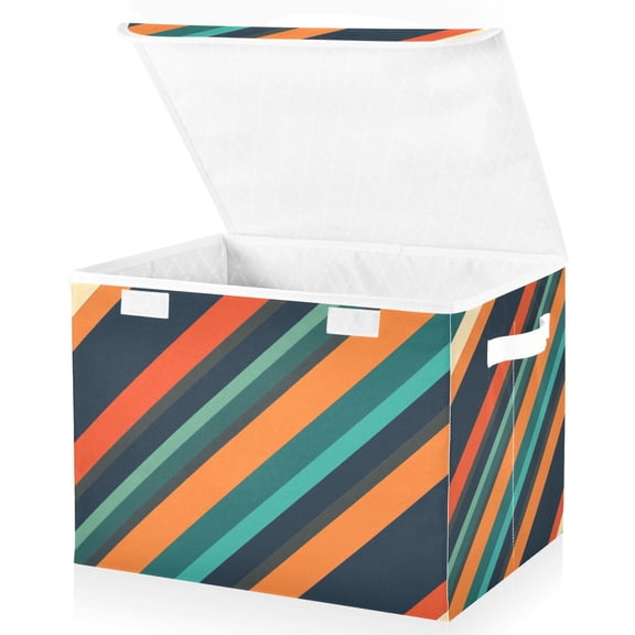 Yayeee Collapsible Cube Storage Bin with Lid Fabric Closet Decorative Basket with Handles, Retro Stripes