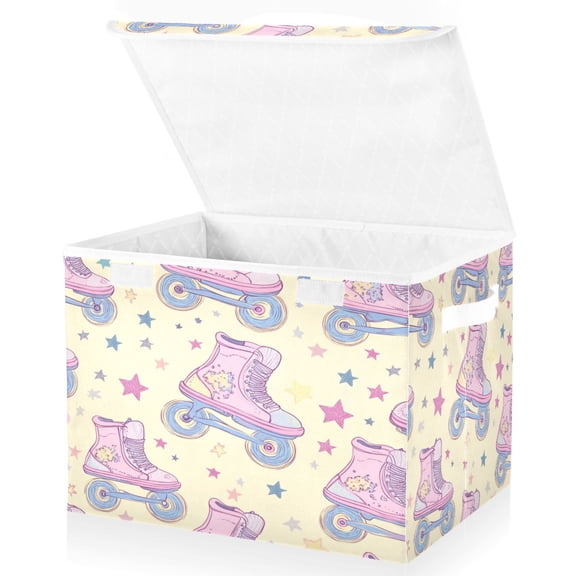 Yayeee Collapsible Cube Storage Bin with Lid Fabric Closet Decorative Basket with Handles, Roller Disco