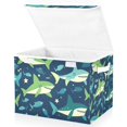 thumbnail image 1 of Yayeee Collapsible Storage Bin with Lid Fabric Closet Decorative Basket with Handles, Sharks Pattern, 1 of 7