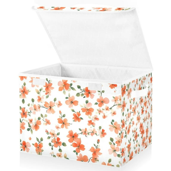 Yayeee Collapsible Cube Storage Bin with Lid Fabric Closet Decorative Basket with Handles, Small Floral Blooms