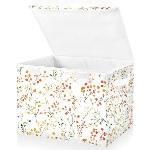 Yayeee Collapsible Cube Storage Bin with Lid Fabric Closet Decorative Basket with Handles, Small Floral Pattern