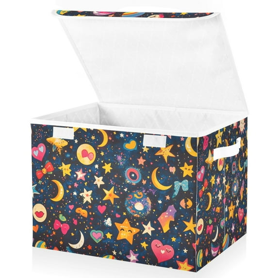 Yayeee Collapsible Cube Storage Bin with Lid Fabric Closet Decorative Basket with Handles, Small Space Pattern