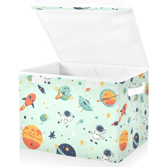 Yayeee Collapsible Storage Bin with Lid Fabric Closet Decorative Basket with Handles, Space Patterns