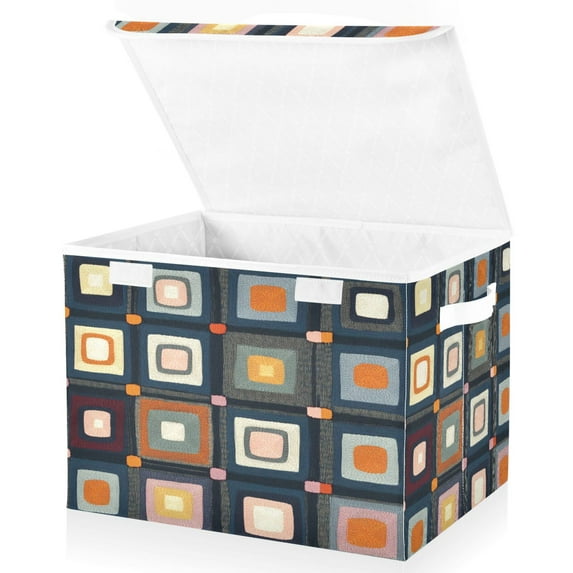 Yayeee Collapsible Cube Storage Bin with Lid Fabric Closet Decorative Basket with Handles, Square Harmony
