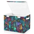 thumbnail image 1 of Yayeee Collapsible Cube Storage Bin with Lid Fabric Closet Decorative Basket with Handles, Stained Glass Pattern, 1 of 7