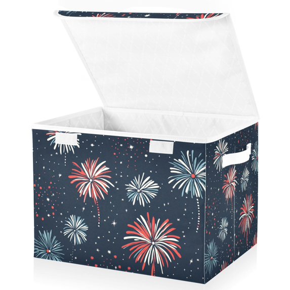 Yayeee Collapsible Cube Storage Bin with Lid Fabric Closet Decorative Basket with Handles, Starry Fireworks Pattern