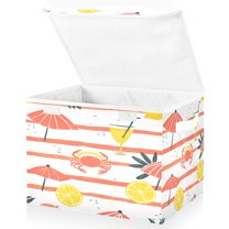 Yayeee Collapsible Cube Storage Bin with Lid Fabric Closet Decorative Basket with Handles, Striped Crab