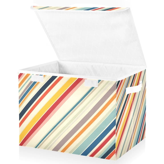 Yayeee Collapsible Cube Storage Bin with Lid Fabric Closet Decorative Basket with Handles, Striped Pattern