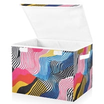 Yayeee Collapsible Cube Storage Bin with Lid Fabric Closet Decorative Basket with Handles, Stripes Pattern