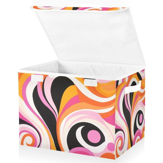Yayeee Collapsible Cube Storage Bin with Lid Fabric Closet Decorative Basket with Handles, Swirling Circles