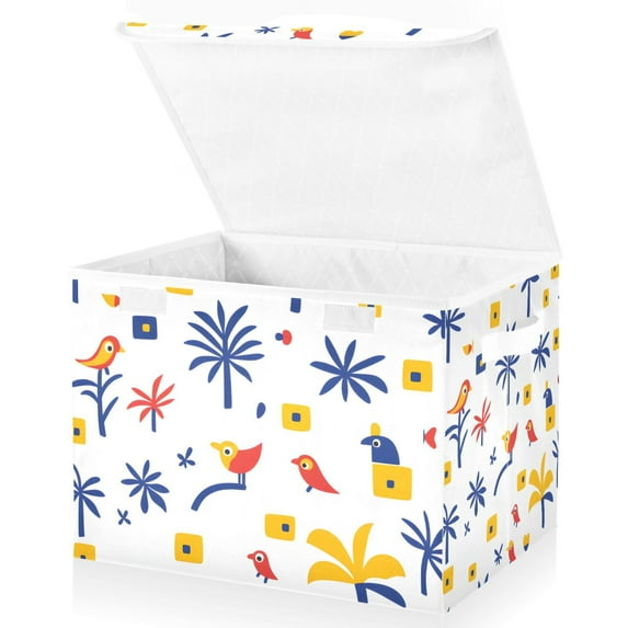 Yayeee Collapsible Cube Storage Bin with Lid Fabric Closet Decorative Basket with Handles, Tropical Rhythm
