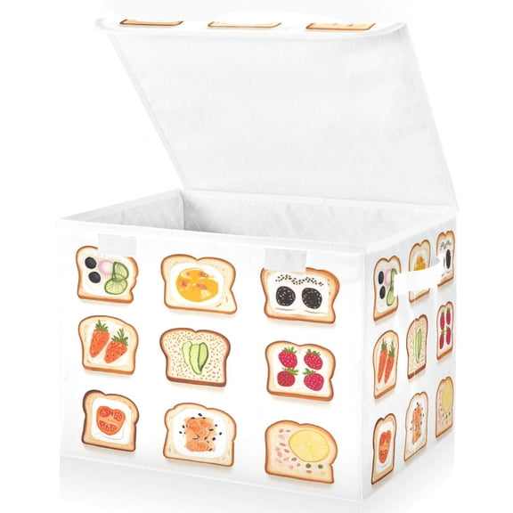 Yayeee Collapsible Cube Storage Bin with Lid Fabric Closet Decorative Basket with Handles, Various Toasts