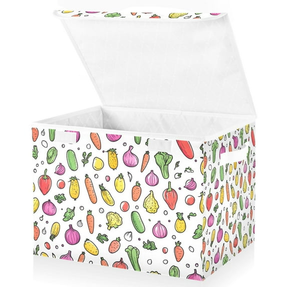 Yayeee Collapsible Cube Storage Bin with Lid Fabric Closet Decorative Basket with Handles, Various Vegetables Pattern