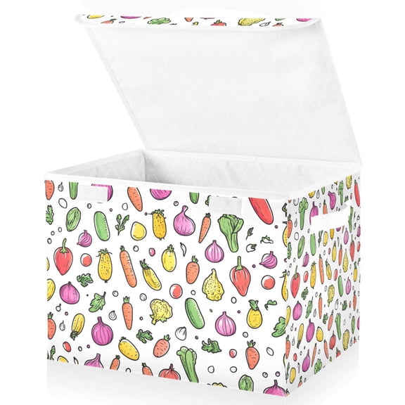 Yayeee Collapsible Cube Storage Bin with Lid Fabric Closet Decorative Basket with Handles, Various Vegetables Pattern