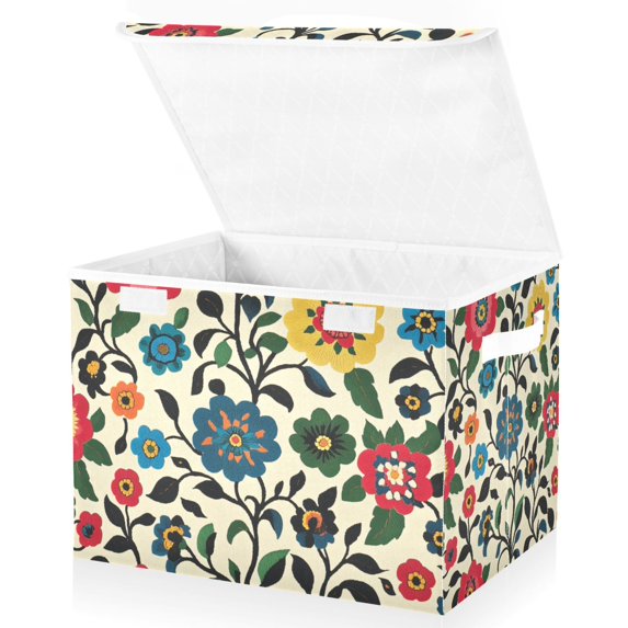 Yayeee Collapsible Storage Bin with Lid Fabric Closet Decorative Basket with Handles, Vibrant Floral