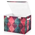 thumbnail image 1 of Yayeee Collapsible Storage Bin with Lid Fabric Closet Decorative Basket with Handles, Vibrant Green Tartan Pattern, 1 of 7