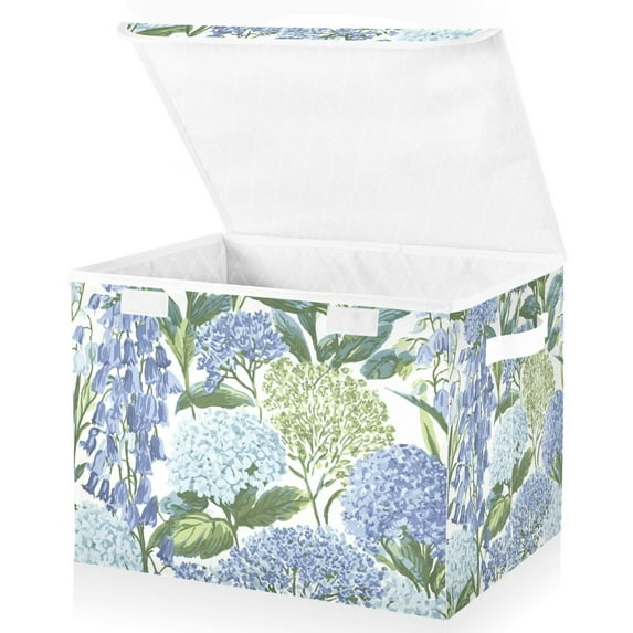 Yayeee Collapsible Cube Storage Bin with Lid Fabric Closet Decorative Basket with Handles, Vibrant Hydrangeas Pattern