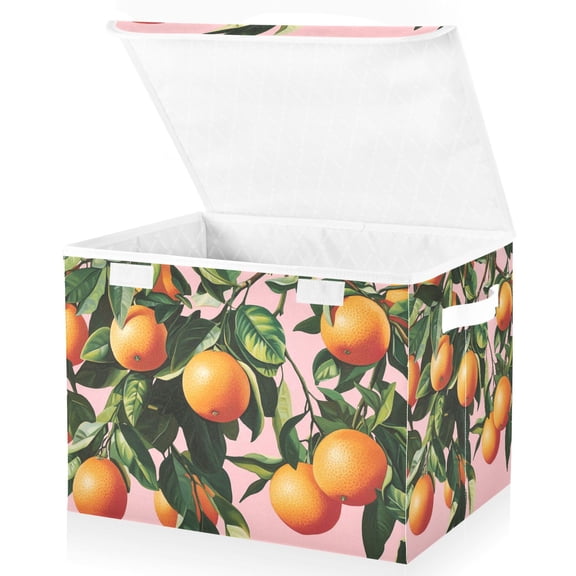 Yayeee Collapsible Cube Storage Bin with Lid Fabric Closet Decorative Basket with Handles, Vibrant Oranges