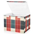 thumbnail image 1 of Yayeee Collapsible Storage Bin with Lid Fabric Closet Decorative Basket with Handles, Vibrant Red Tartan Pattern, 1 of 7