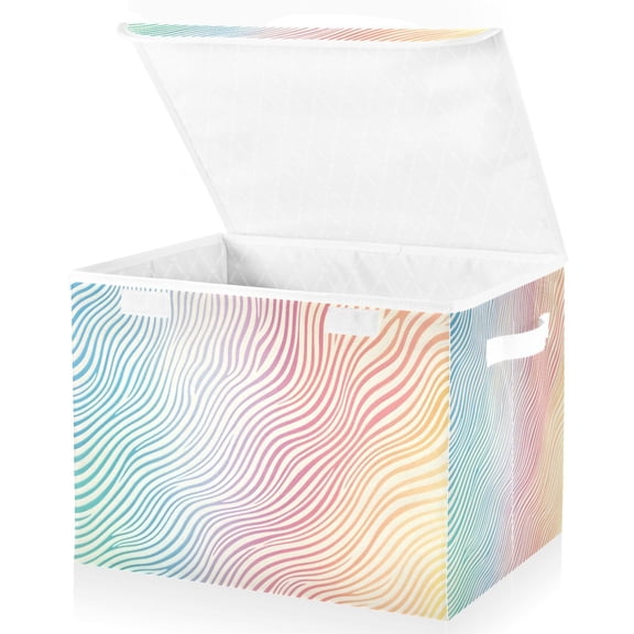 Yayeee Collapsible Cube Storage Bin with Lid Fabric Closet Decorative Basket with Handles, Wavy Striped
