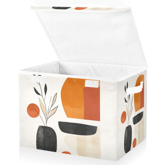 Yayeee Collapsible Cube Storage Bin with Lid Fabric Closet Decorative Basket with Handles, White Abstract Shapes