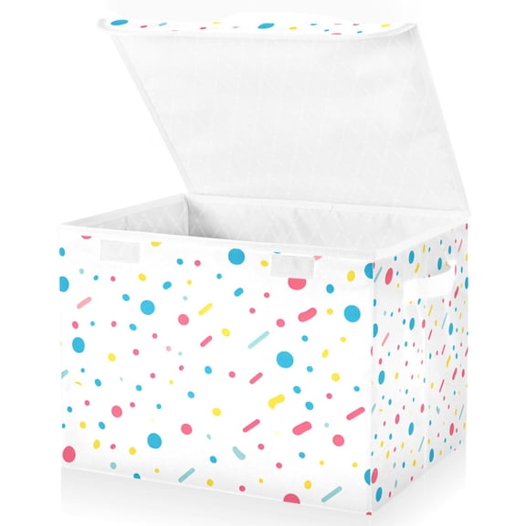 Yayeee Collapsible Cube Storage Bin with Lid Fabric Closet Decorative Basket with Handles, White Retro Pattern