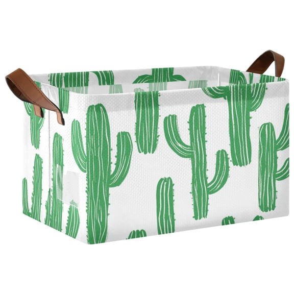 Yayeee Collapsible Storage Bins Waterproof Cloth Laundry Hamper with Handles Basket Green Cactus 1-Pack