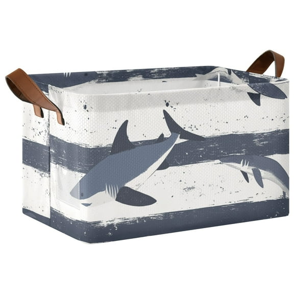 Yayeee Collapsible Storage Bins Waterproof Cloth Laundry Hamper with Handles Basket Light Sharks Pattern 1-Pack