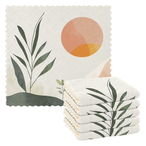 Yayeee 6 Pack Kitchen Dish Cloths for Washing Dishes Soft Absorbent Microfiber Towels, Art Plant