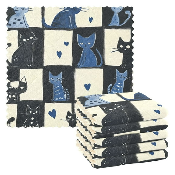 Yayeee 6 Pack Kitchen Dish Cloths for Washing Dishes Soft Absorbent Microfiber Towels, Black and Blue Cat