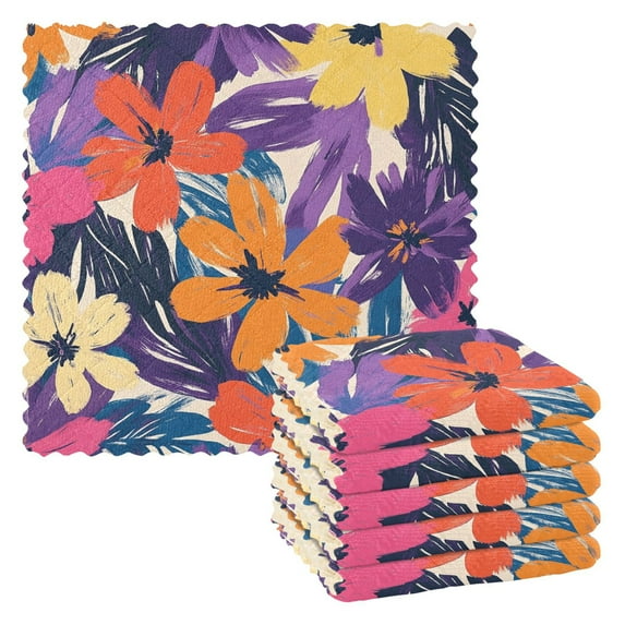 Yayeee 6 Pack Kitchen Dish Cloths for Washing Dishes Soft Absorbent Microfiber Towels, Colorful Painted Flowers Pattern