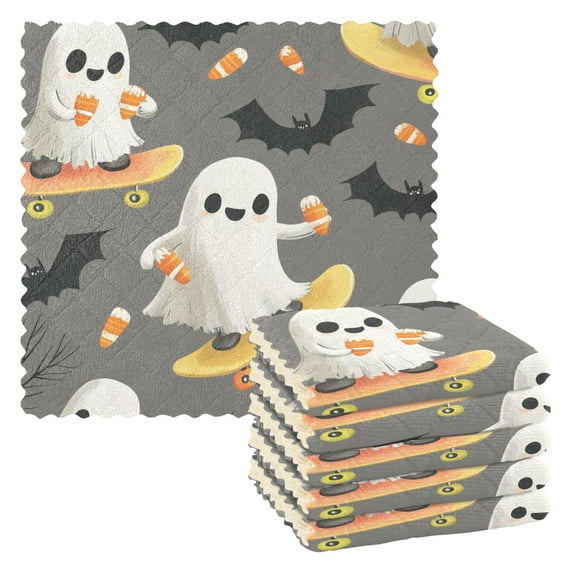 Yayeee 6 Pack Kitchen Dish Cloths for Washing Dishes Soft Absorbent Microfiber Towels, Cute Ghosts