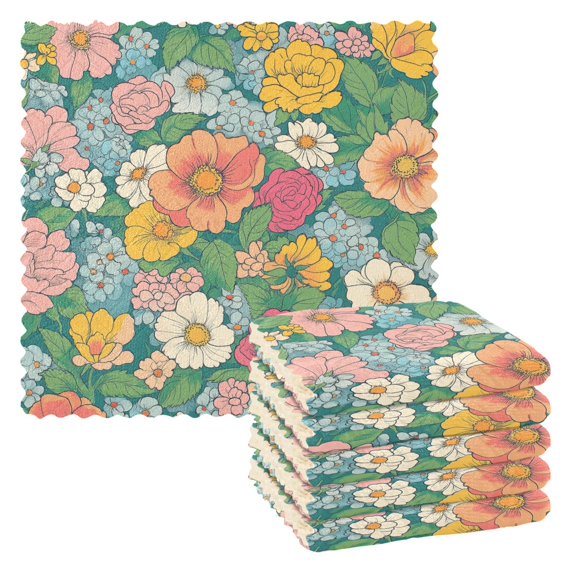 Yayeee 6 Pack Kitchen Dish Cloths for Washing Dishes Soft Absorbent Microfiber Towels, Floral Pattern