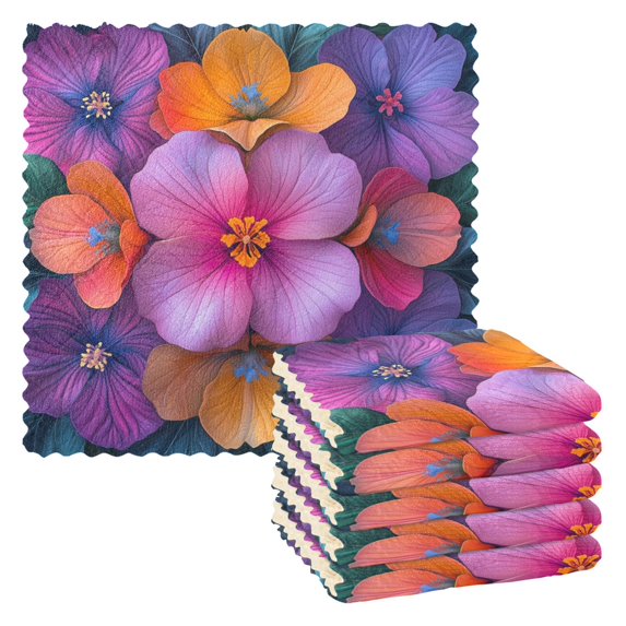 Yayeee 6 Pack Kitchen Dish Cloths for Washing Dishes Soft Absorbent Microfiber Towels, Large Purple Flowers