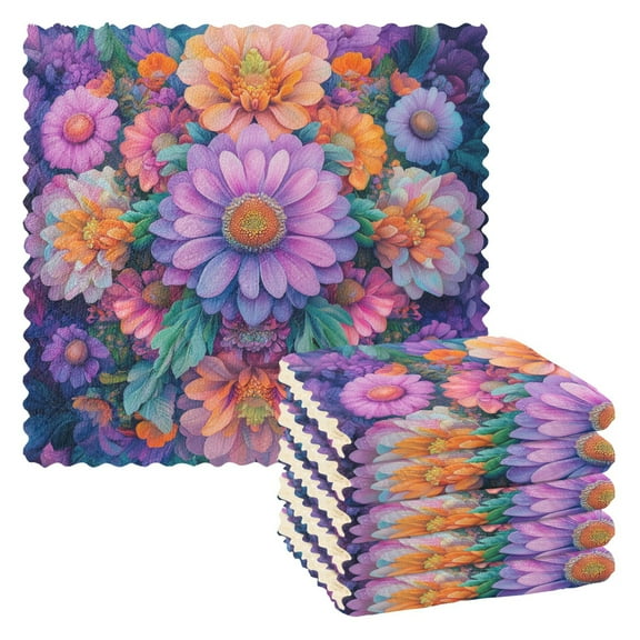 Yayeee 6 Pack Kitchen Dish Cloths for Washing Dishes Soft Absorbent Microfiber Towels, Light Purple Flowers